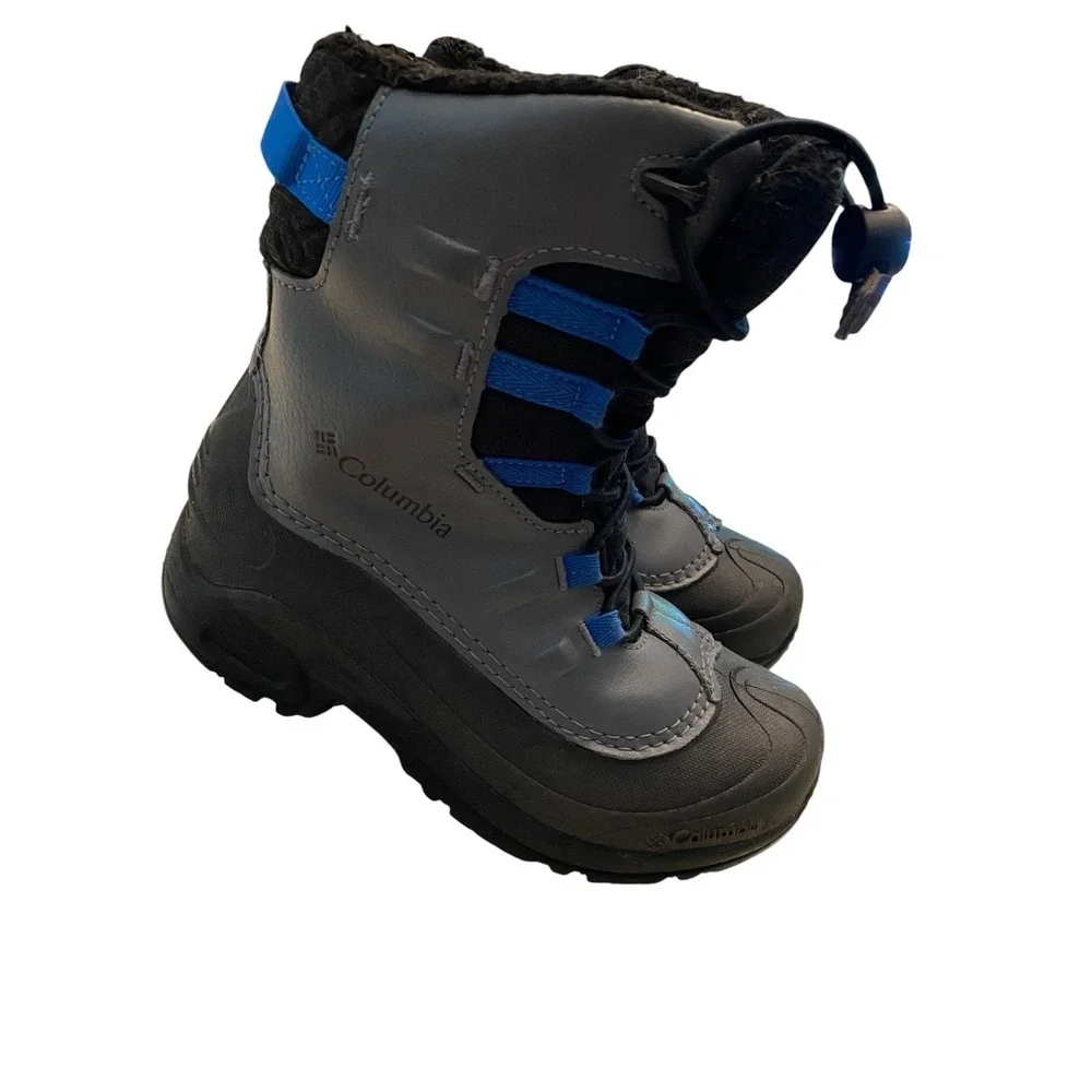 Columbia Kids Powderbug Snow Boots Size 12 Grey Blue 400g Insulation Waterproof